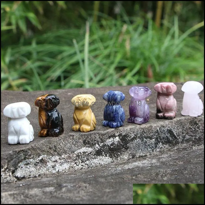 1416mm natural quartz stone carving mini dog puppy shape crystal healing decoration animal ornaments craft whole2019