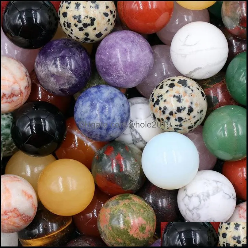 20mm natural stone loose beads amethyst rose quartz turquoise agate 7chakra diy nonporous round ball beads yoga healing gui whole2019
