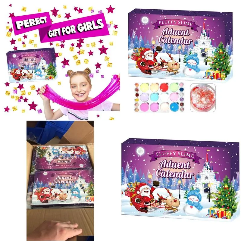 24pcs/set toys christmas slime advent calendar countdown blind box surprise demolition and diy decompression toy vent squeeze bubble gum crystal mud party