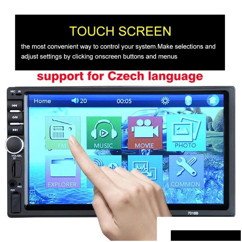 7018b 2 din car radio bluetooth 7 touch screen stereo fm audio stereo mp5 player sd usb support camera 12v hd1