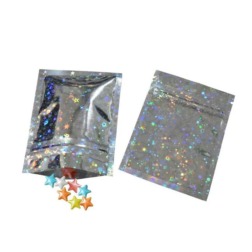 resealable smell proof bags foil pouch bag flat mylar bag for party favor food storage holographic color with glitter star
