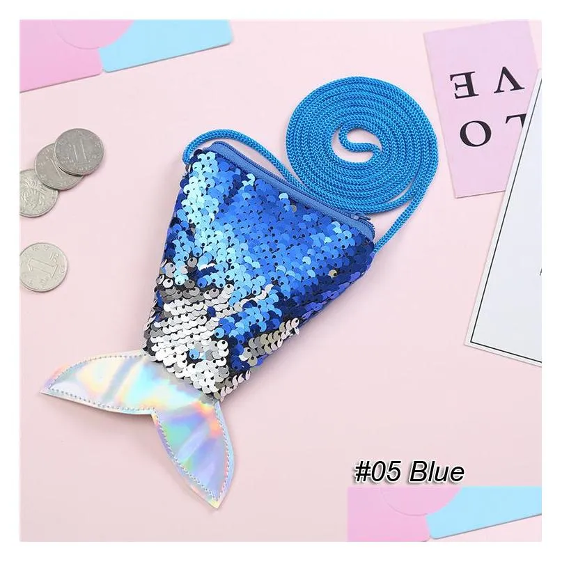 kids purses girls love mermaid sequins zipper coin purse with lanyard beautiful fish shape tail coin pouch bag mini purse ss115