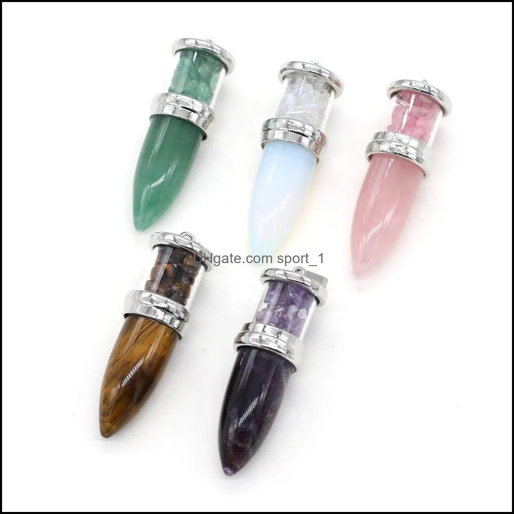 natural stone bullet shape chakra charms pendulum pendant rose quartz healing reiki crystal finding for diy necklaces women sport1