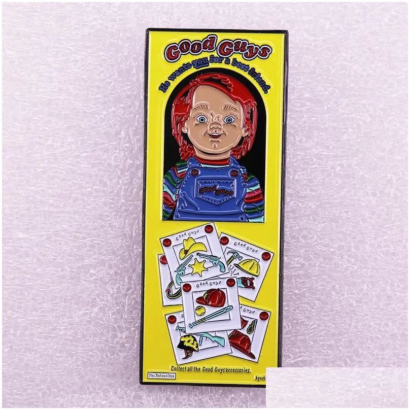 good guys chucky props box enamel pin horror kids play doll brooch briefcase badge backpack pin halloween jewelry gift