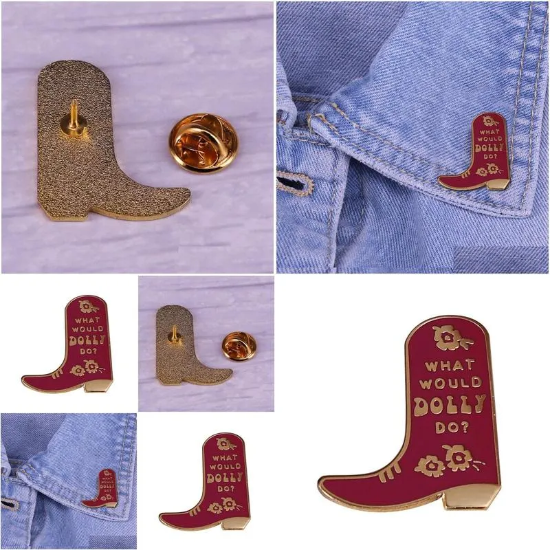 dolly parton  boot enamel pin i will always love you jolene coat of many colors western cowgirl country music brooch