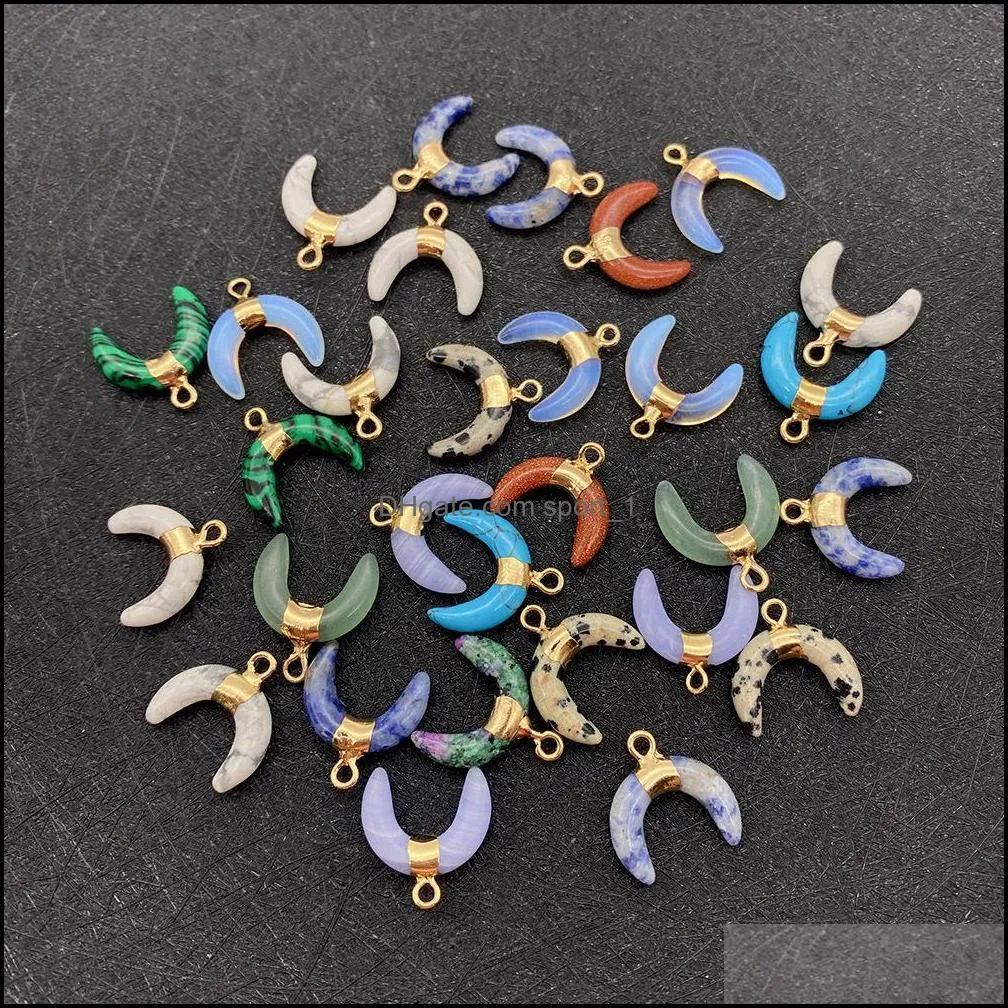 colorful crystal stone crescent moon charms pendant for jewelry making chakra reiki healing green aventurine pendants sport1