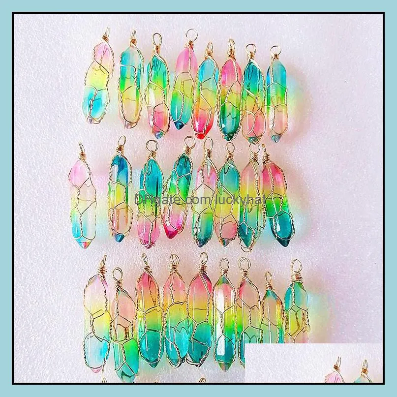 colours hexagon prism charms rose quartz tigers eye opal pendants crystal pendants clear chakras gem stone fit earrings necklace making