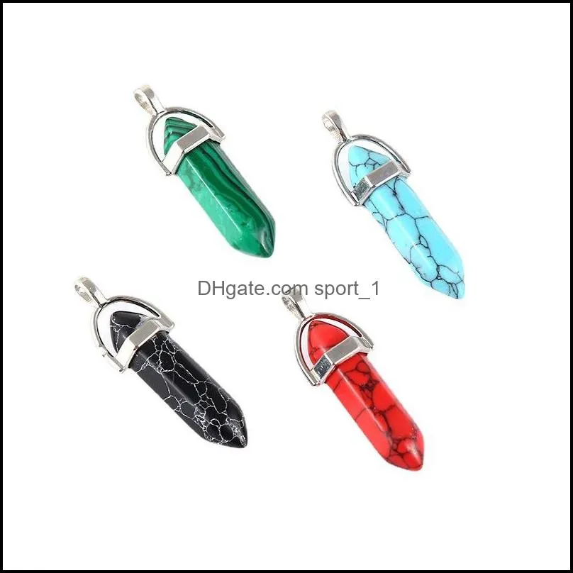 synthetic turquoise stone charms hexagonal prism bullet shape pendant craft for diy earrings necklace jewelry making sport1