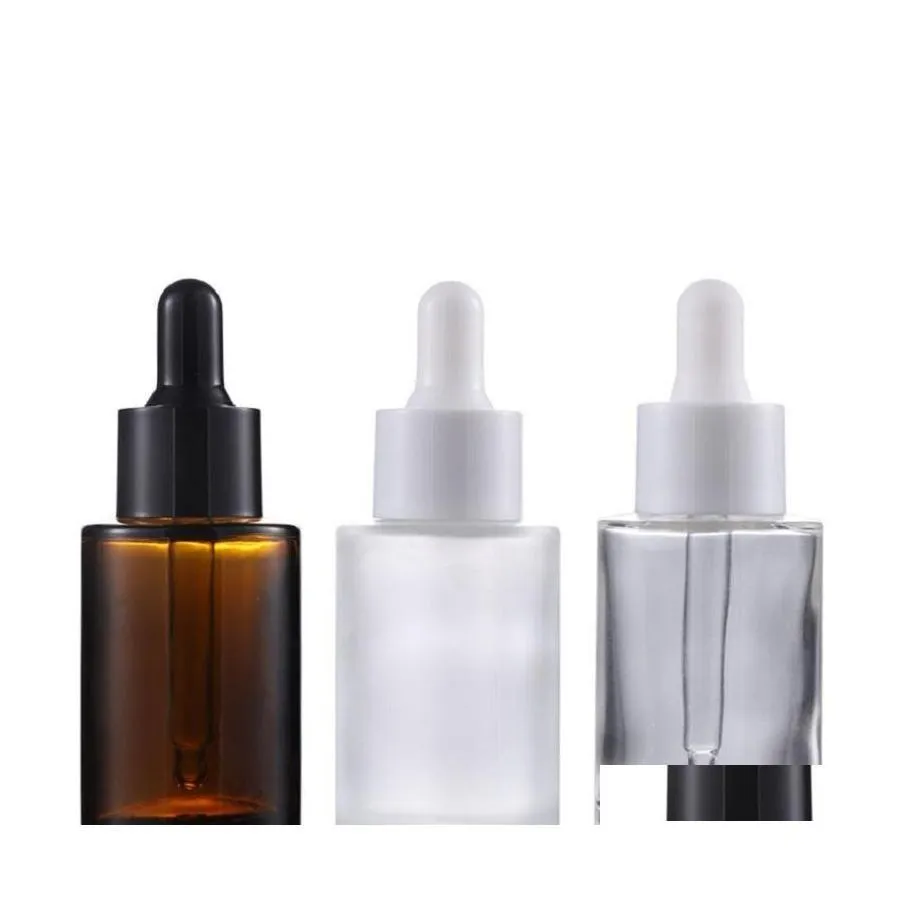 packing bottles 30ml glass  oil per liquid reagent pipette dropper bottle flat shoder cylindrical clear/frosted/amber drop