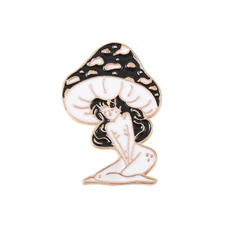 mushroom lady enamel pins custom girls and plant brooches lapel badges cartoon nature art jewelry gift for friends