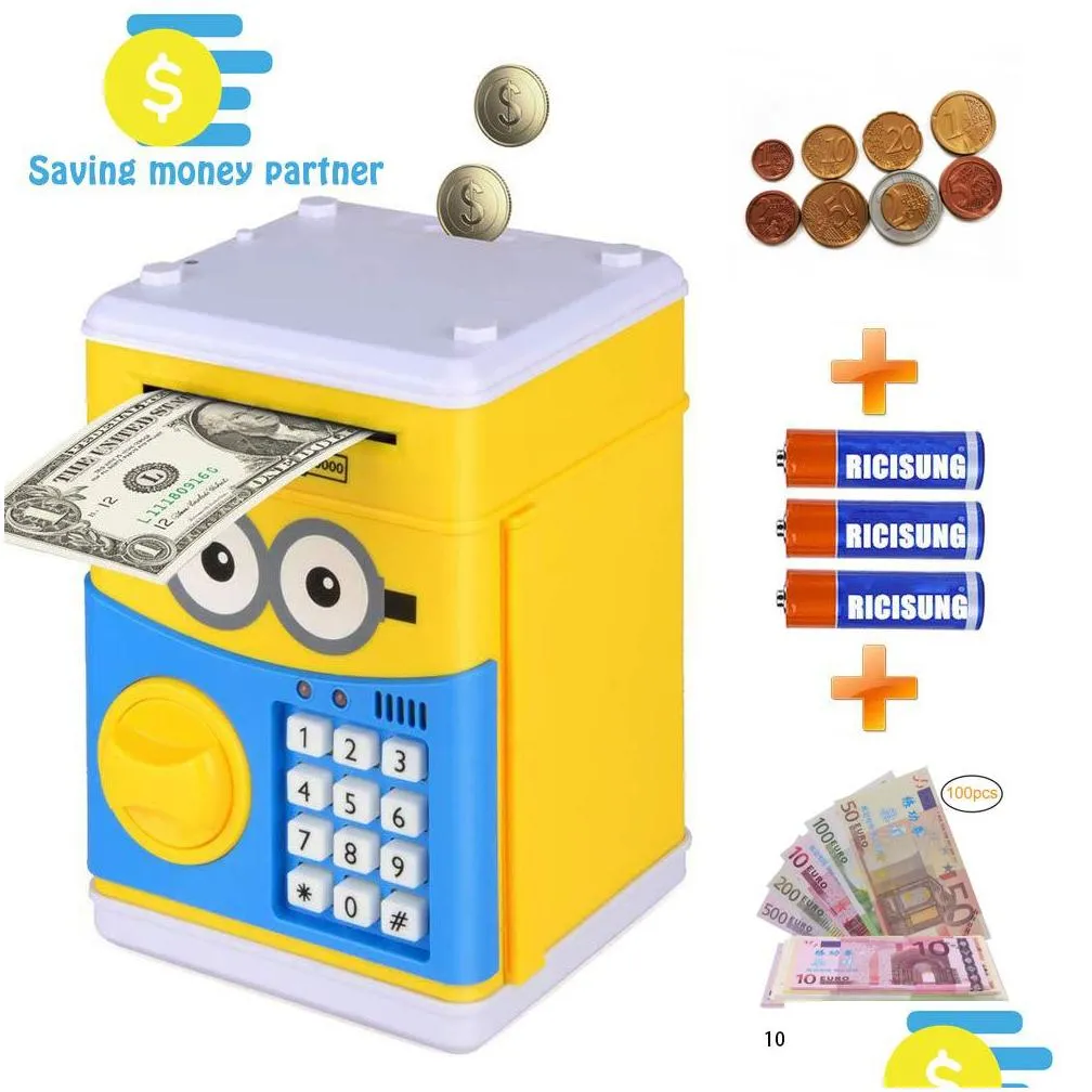 best cartoon electronic piggy bank atm password money bank cash coin can auto scroll paper money for children christmas gift