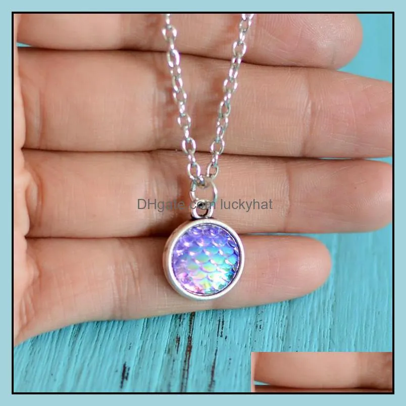 fashion drusy druzy necklaces 12mm mermaid scale pendant stainless steel necklace silver plated fish scale for women lady jewelry