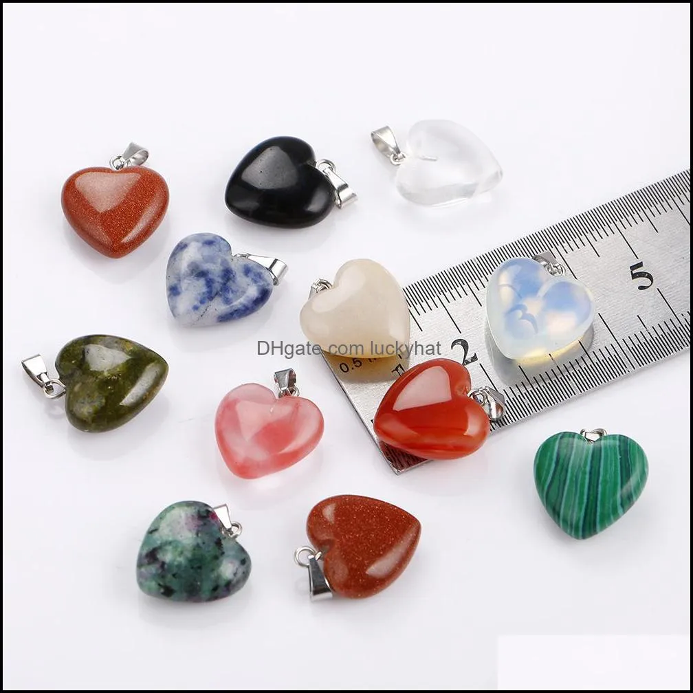 mixed natural stone heart cross charms opal tigers eye pink quartz healing chakra pendants diy necklaces jewelry accessories making