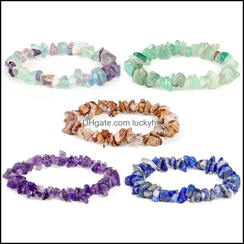 natural gem stone gravel chip bracelet irregular crystal stretch chip beads nuggets bracelets bangles quartz amethyst wristband for