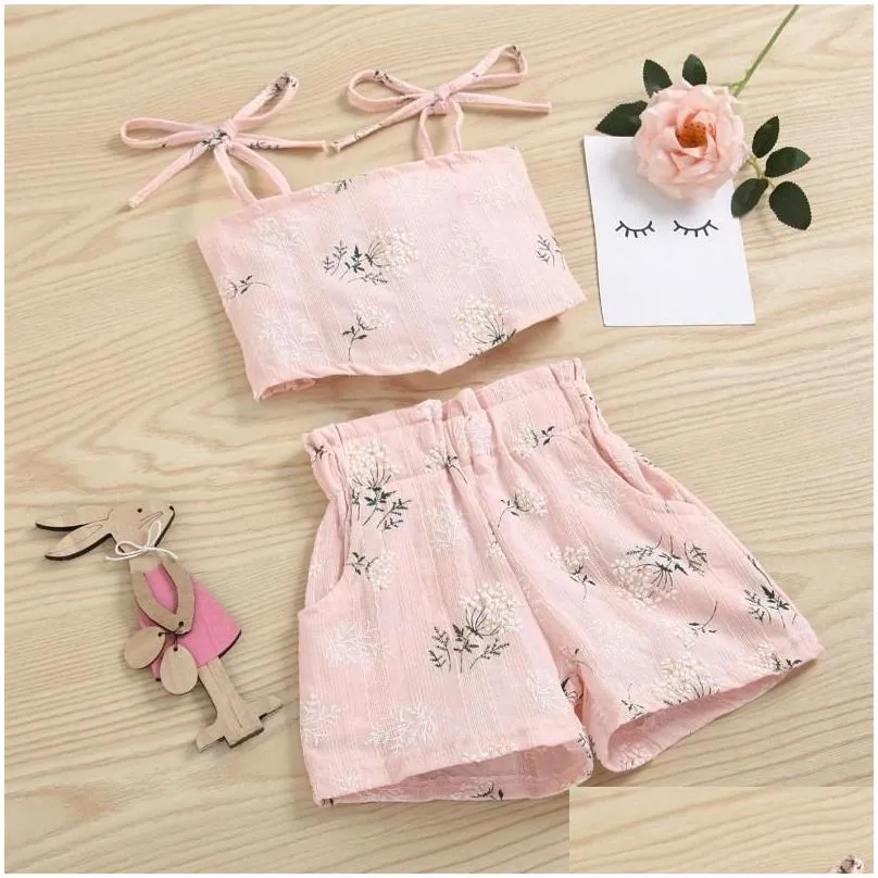 clothing sets fashion baby girls floral print clothes set irregular hem sleeveless cropped tops short pants for summer 6m4t