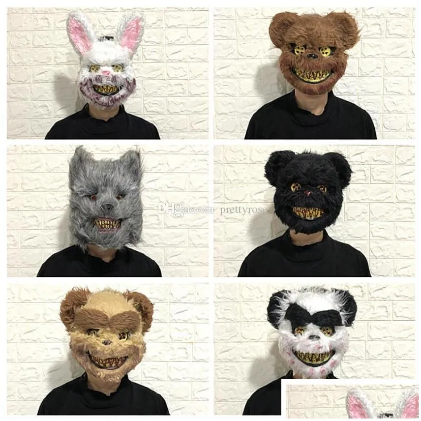 new bunny animal head mask prank evil bloody rabbit scary mascara pvc plush toy horror killer anonymous white mask for kids adults