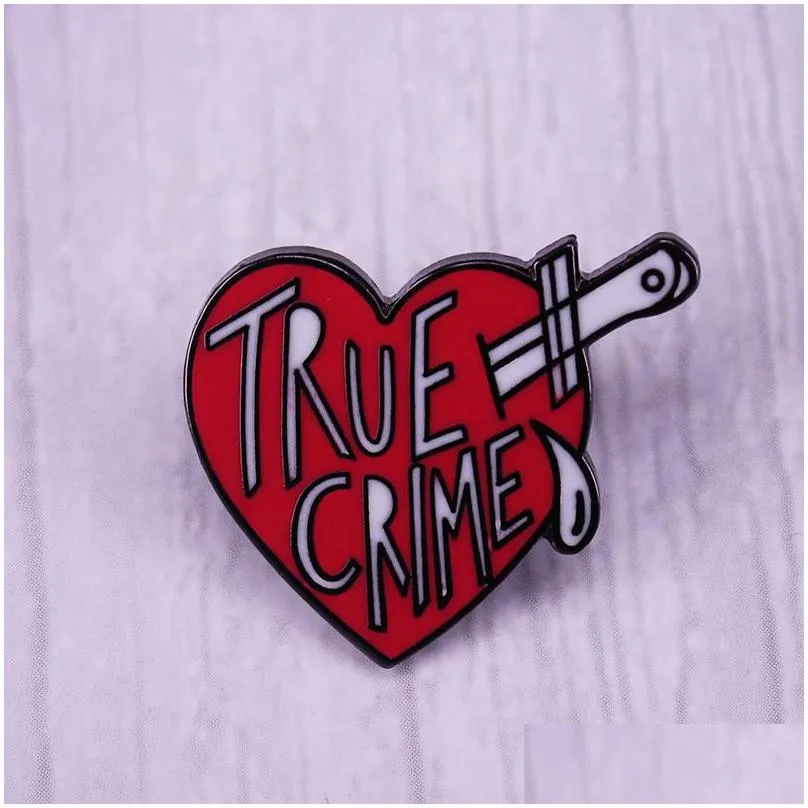 true crime enamel pins serial killer murder stories badge knife into the heart brooch