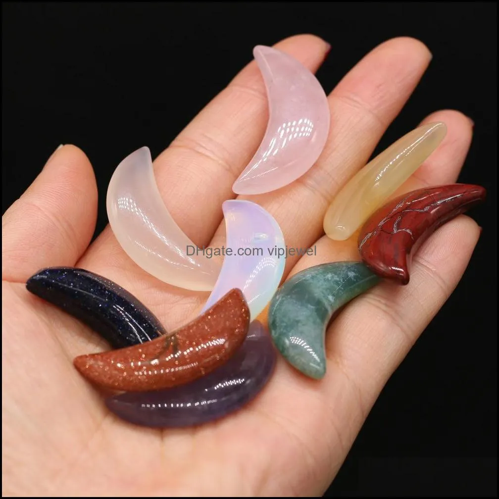 loose reiki healing hand piece crescent moon natural stone beads mineral crystals tumbled stones gemstones ornament home deco vipjewel