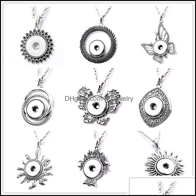  styles snap button necklace 18mm ginger snaps buttons tree butterfly charms necklaces for women jewelry