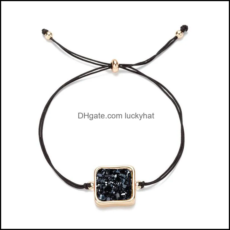 fashion 6colors resin druzy bracelet square irregular imitate natural stone adjust drawstring drusy bracelet bangle for women jewelry