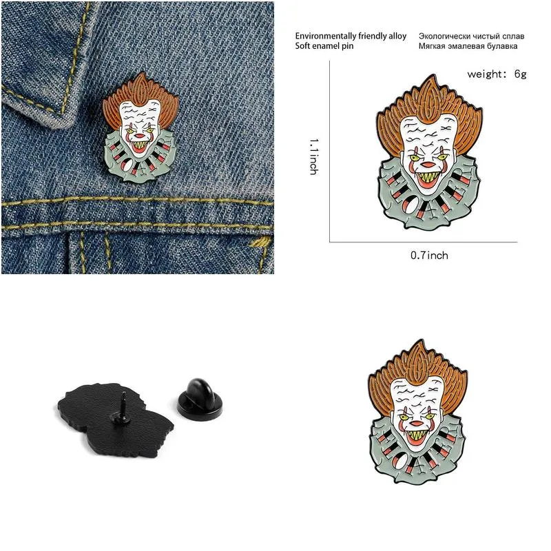 stephen clown pennywise metal enamel pins and brooches for lapel pin backpack bags badge joker cool fans gifts