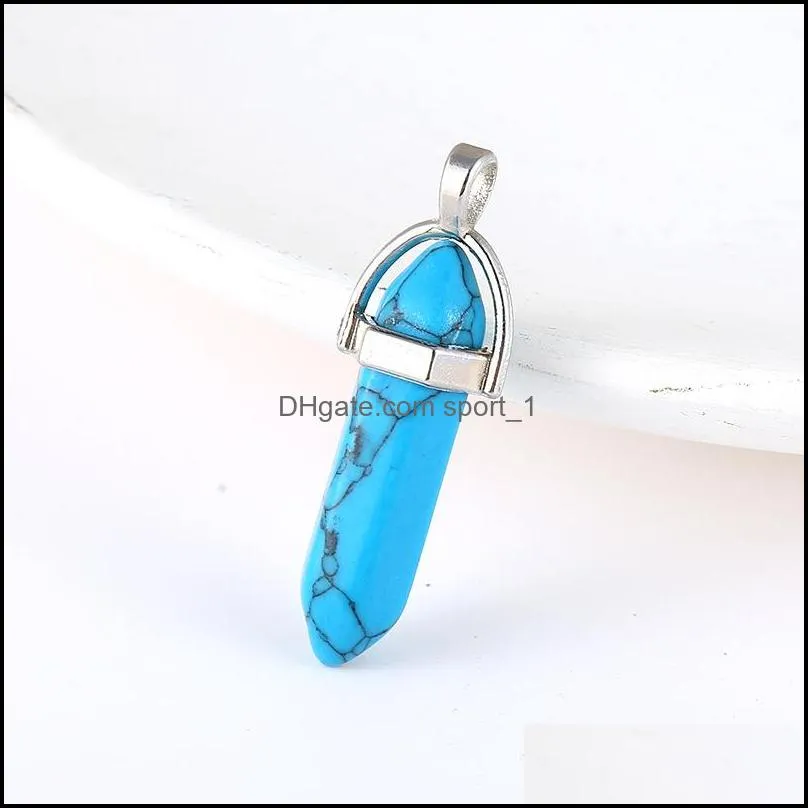 synthetic turquoise stone charms hexagonal prism bullet shape pendant craft for diy earrings necklace jewelry making sport1