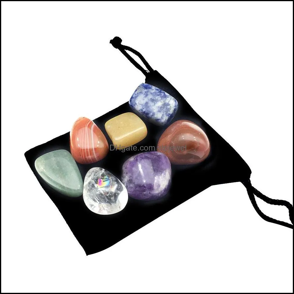 irregular seven chakra energy stone combination set natural healing crystal gemstone ornaments decoration gifts bag for child vipjewel