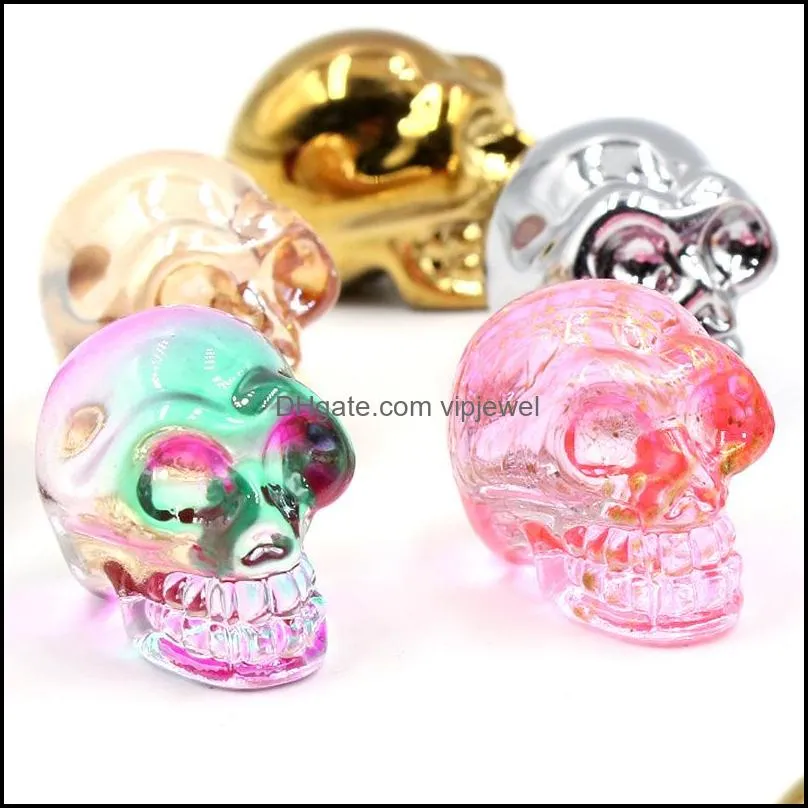 18x24mm crystal glass skull carved electroplating crafts stone ornaments skeleton shape hand piece home decoration accessories vipjewel
