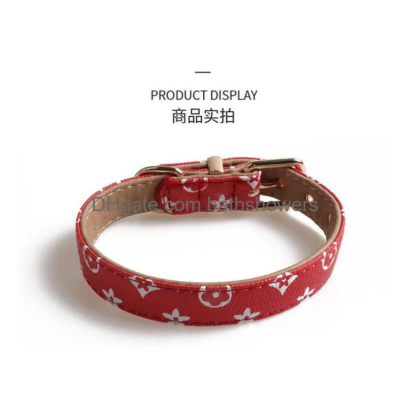 dhs luxury designer dog collar pattern pu leather pets collars adjustable brand cat leashes outdoor personality pet collar accessories
