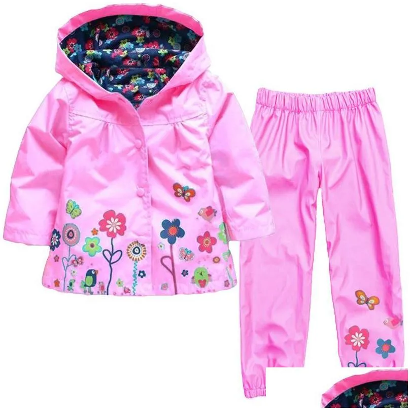 girl baby kid waterproof raincoat hooded coat jacket outwear hoodies children clothes windbreaker set clothing sets