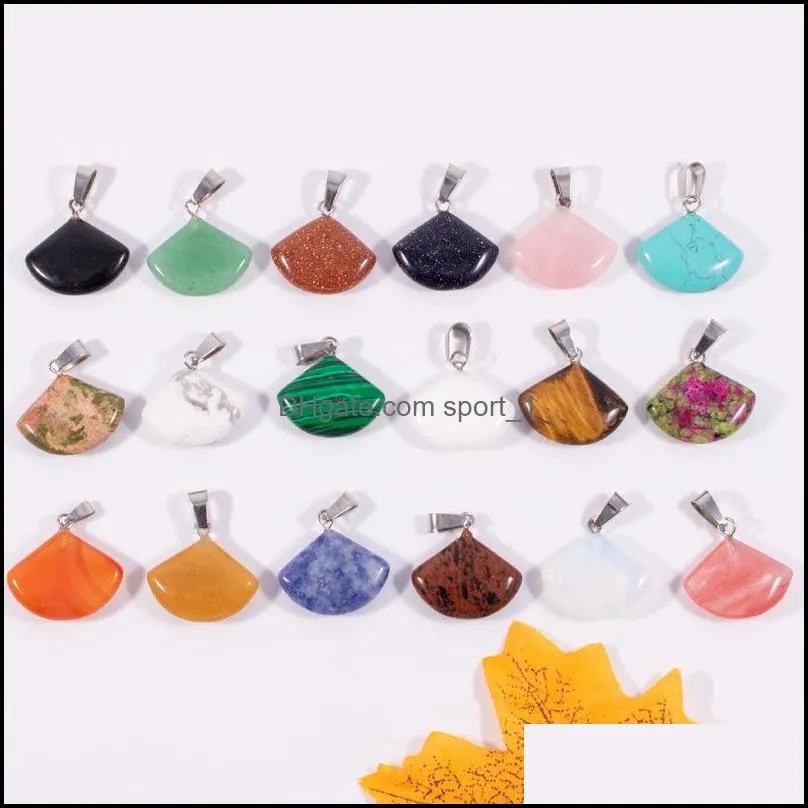 natural crystal rose quartz tigers eye stone charms fan shape pendant for diy earrings necklace jewelry making sport1