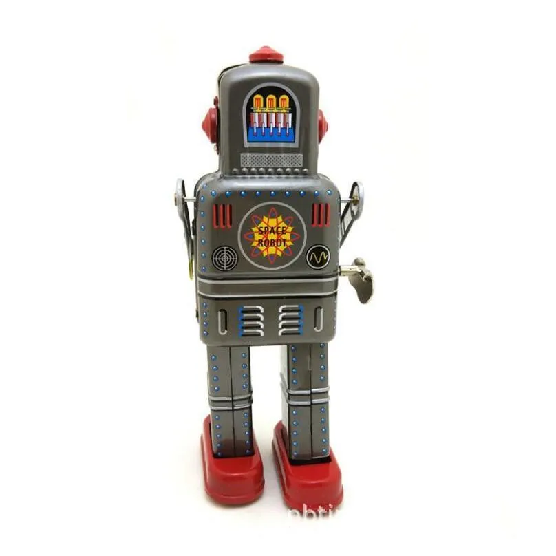vintage space man robot collection tin toys classic clockwork wind up mechanical walking robot toys for collectible gift 220329
