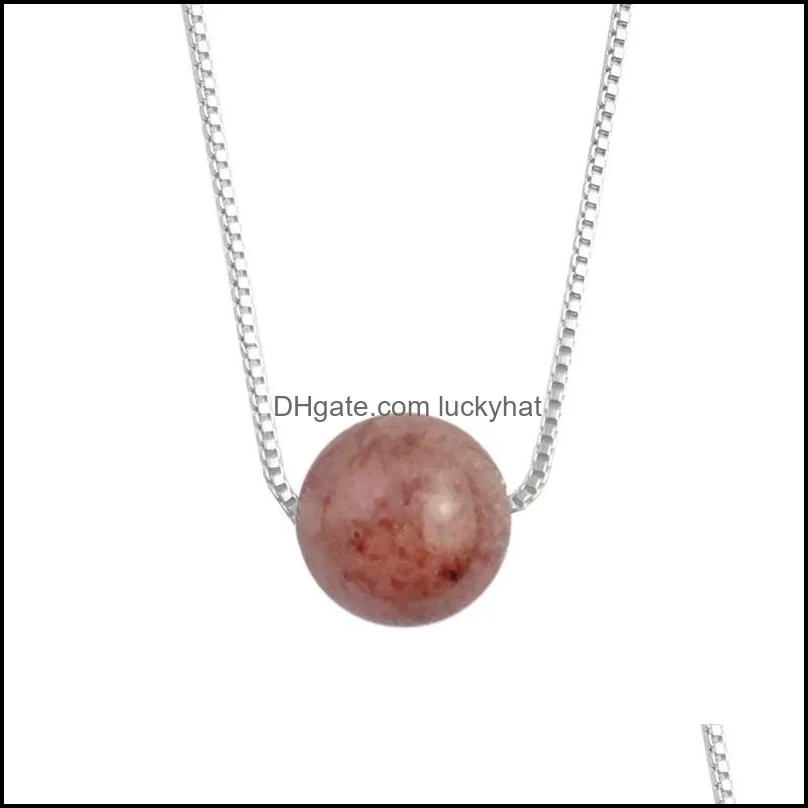 natural stone pendant necklaces10mm strawberry quartz tiger eye amethysts energy healing necklaces women jewelry