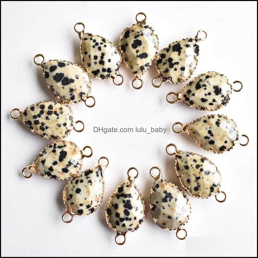 fashion natural stone mix section drop shape charms gold color connector pendants for jewelry making