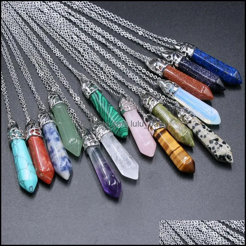 natural stone 38mm hexagonal pyramid pendant necklaces amethyst aventurine rose quartz crystal agates pendant necklace