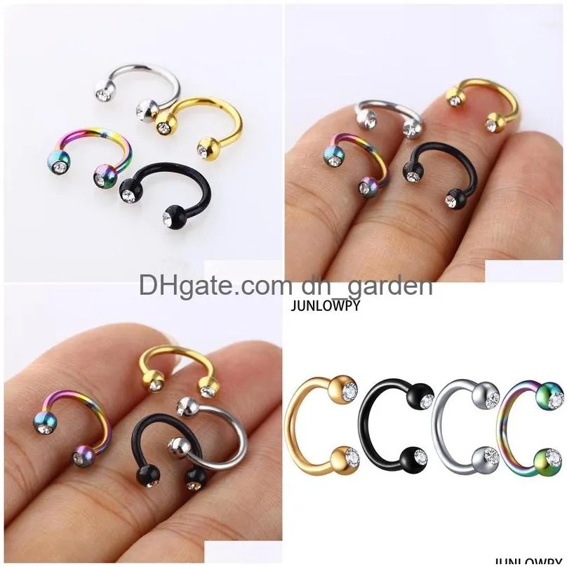 anodized nose rings surgical steel body jewelry crystal y piercing hoop horseshoe daith tragus earring women men