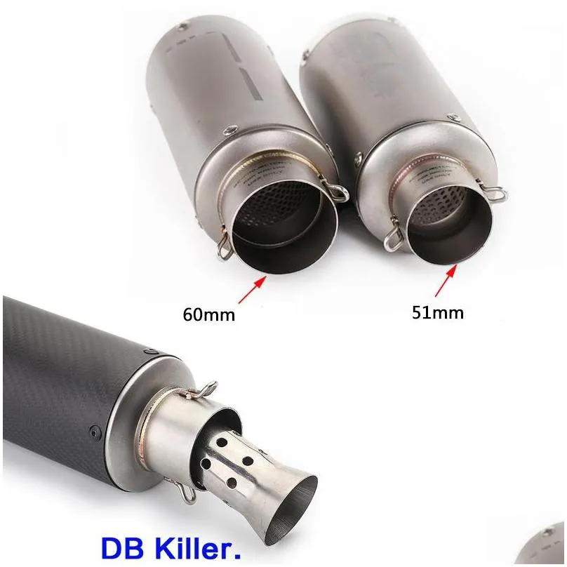 51mm 60mm universal motorcycle exhaust muffler carbon fiber escape exhaust db killer dirt bike scooter for sc project bws pcx1