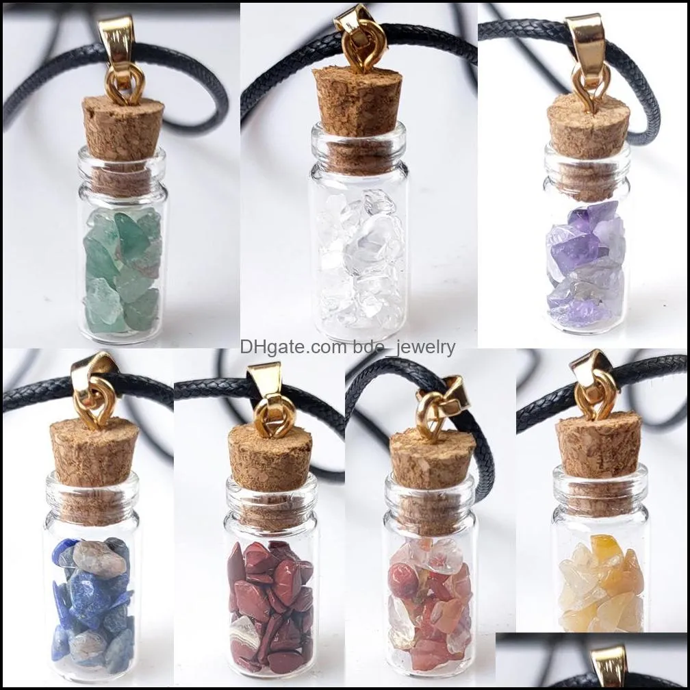 7 chakra gravel hearling crystal energy stone drift bottle charms pendant necklace for women