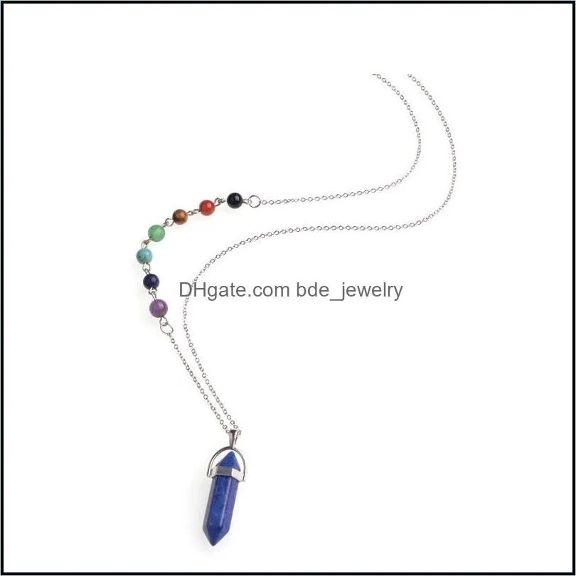 chakra necklace hexagonal prism stone pendant quartz crystal agates turquoises malachite stone for women accessories