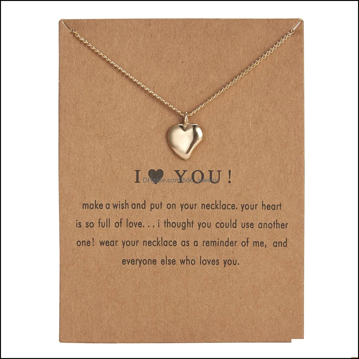 i love you card necklace female gift trendy gold color love heart pendant clavicle chain choker necklaces for women jewelry