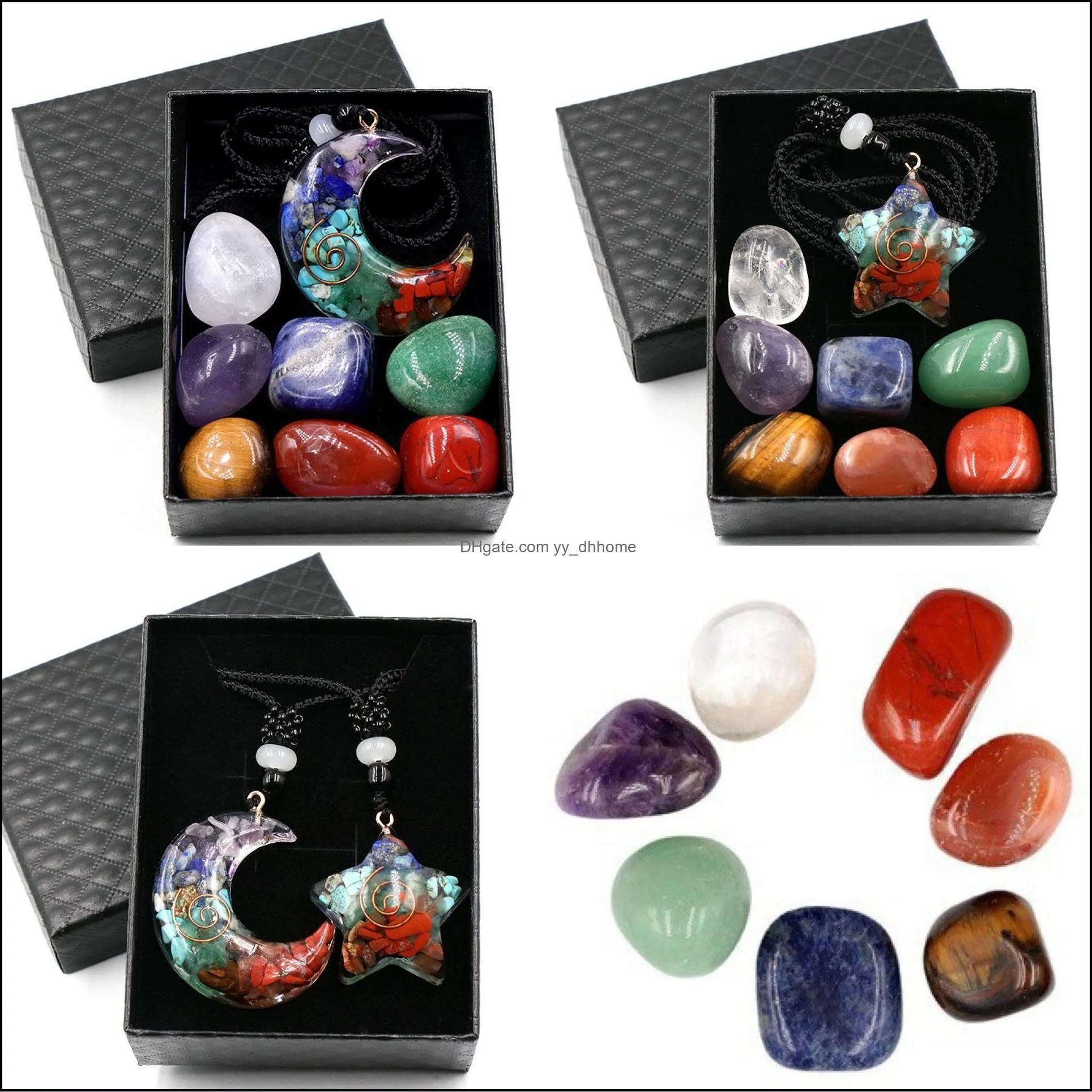 7 chakra set reiki natural stone crystal stones ornaments crescent moon necklace quartz yoga energy bead chakra healing art yydhhome