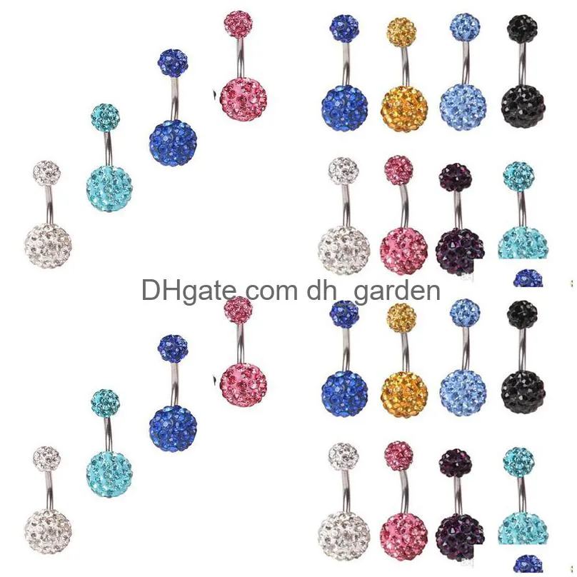 crystal double disco ball ferido belly bar navel belly button ring shamballa belly ring piercing jewelry 10mm 30pcs 10 colors