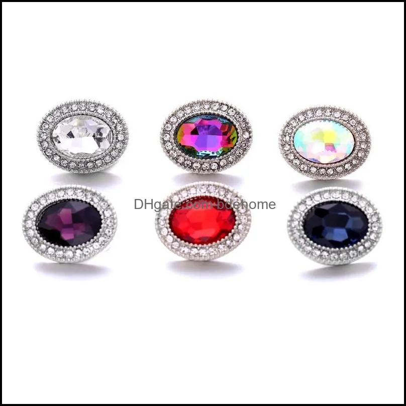 colorful oval rhinestone fastener 18mm snap button clasp silver color metal charms for snaps jewelry findings suppliers