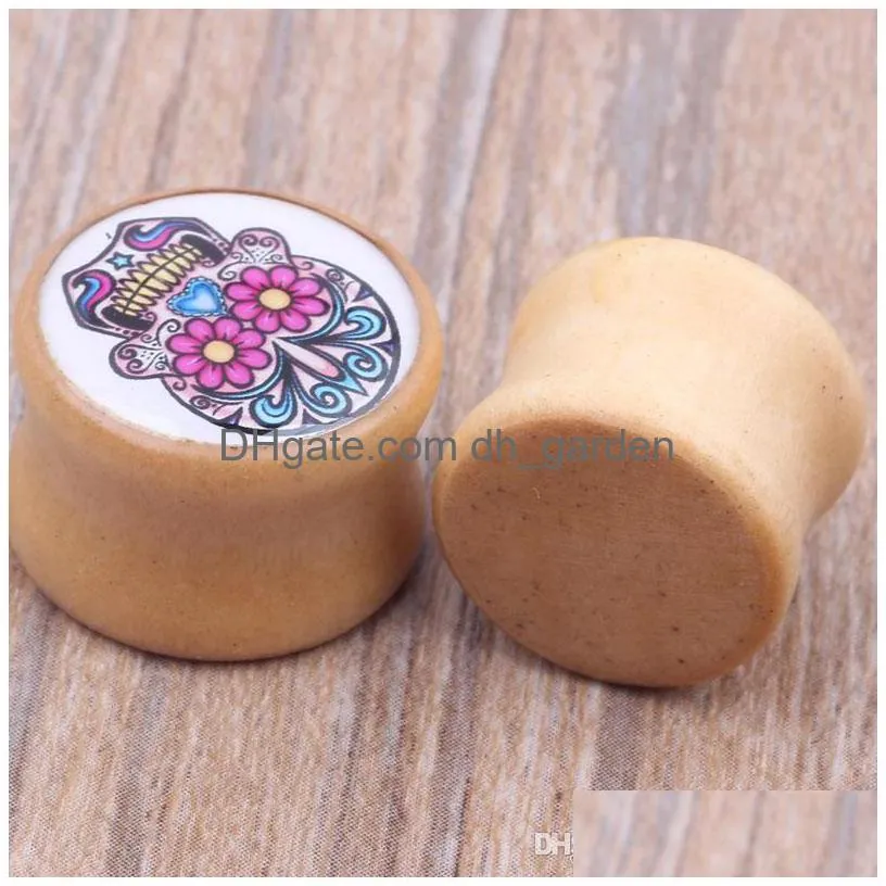 skull sugar logo ear plug piercing body jewelry ear flesh tunnel saddle expander stretcher mix 616mm wood ear gauge