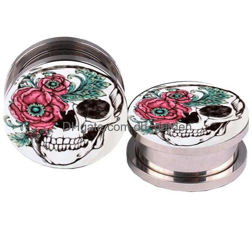 rose and sugar skull logo ear plugs 516mm plug tunnel summer jewelry earrings plugs and tunnels ear gauges piercings