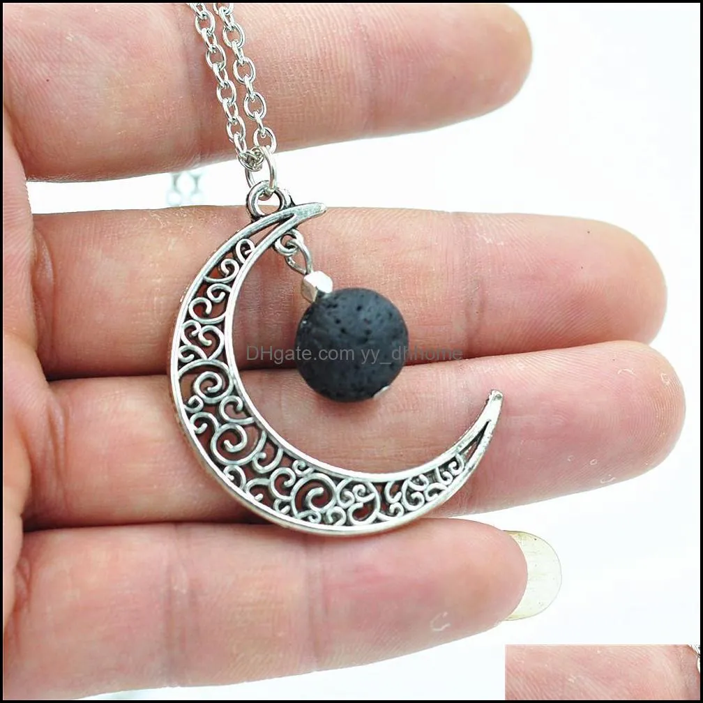 natural black lava stone  oil perfume diffuser necklace moo sun choker minimalist aromatherapy pendant yydhhome