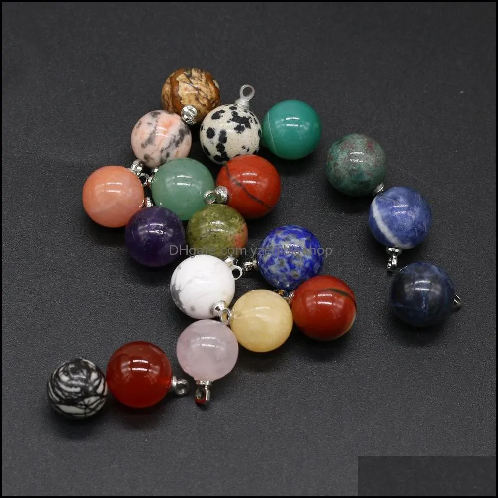 10mm natural semiprecious stone ball charms rose quartz healing reiki crystal pendant diy necklace earrings women fashio yzedibleshop