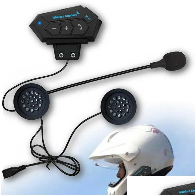 bt12 12s motorcycle helmet intercom wireless bluetooth 5.0 headphone hands headset stereo music antiinterference waterproof
