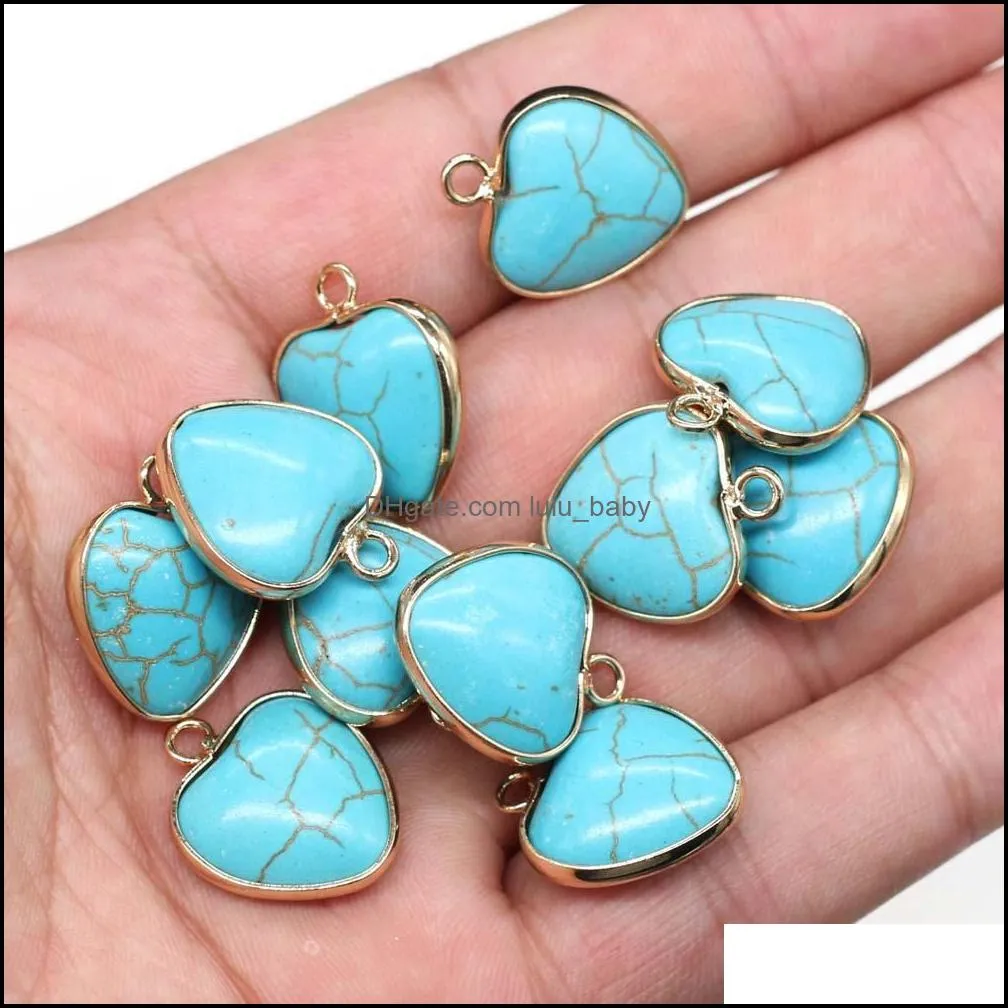 natural stone 18x20mm heart turquoise pendant charms diy for druzy bracelet necklace earrings jewelry making