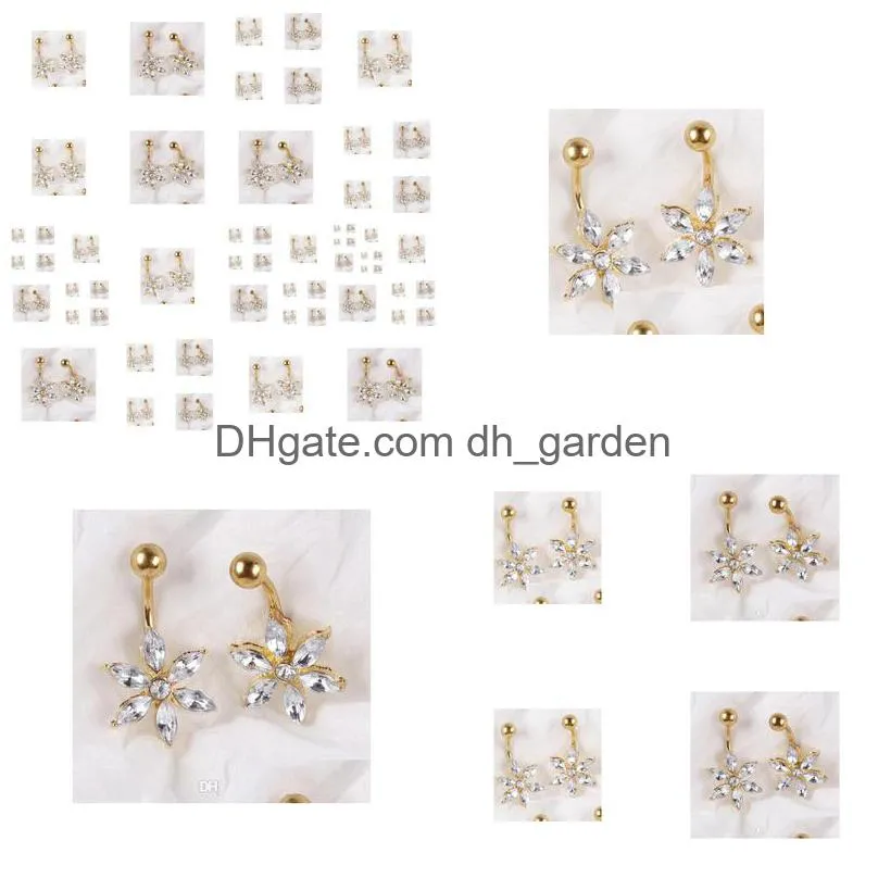 2015 gem 18k gold flower crystal belly button rings 316l stainless steel navel piercing dangle belly rings body jewelry